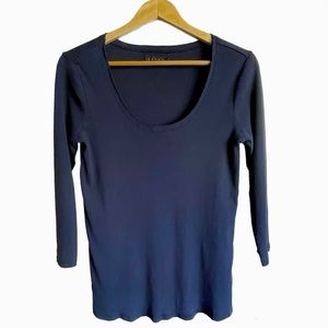 HATCH | Maternity 100% Cotton Navy Ribbed Scoop Neck 3/4 Sleeve Top | Sz 2 (M)
